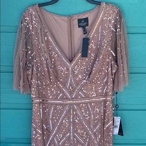 Adrianna Papell flutter sleeves beaded gown